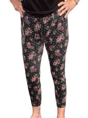 Sz.2X(19)*NOBO*Black/White/Pink Polka-Dot Floral-Print Leggings